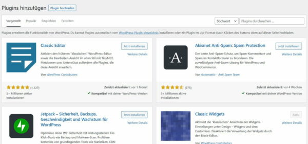Plugins installieren Plugins installieren