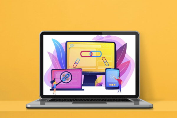 Illustration zeigt Backlinks auf Laptop-Bildschirm Backlink Illustration von auf einem Laptop-Bildschirm