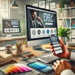 Designer arbeitet am Mobile-First-Design an Computer und Smartphone